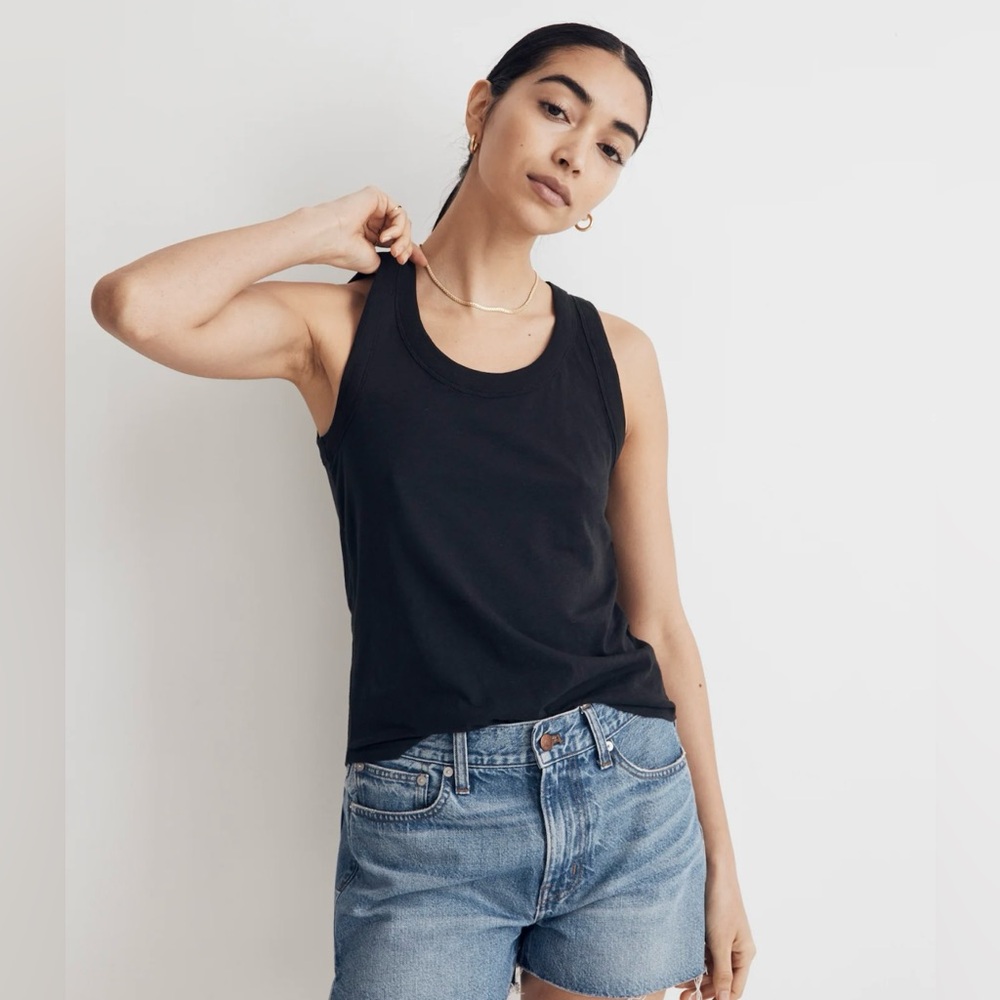 Madewell Whisper Cotton Scoopneck Tank Top Size Small in True Black NWT